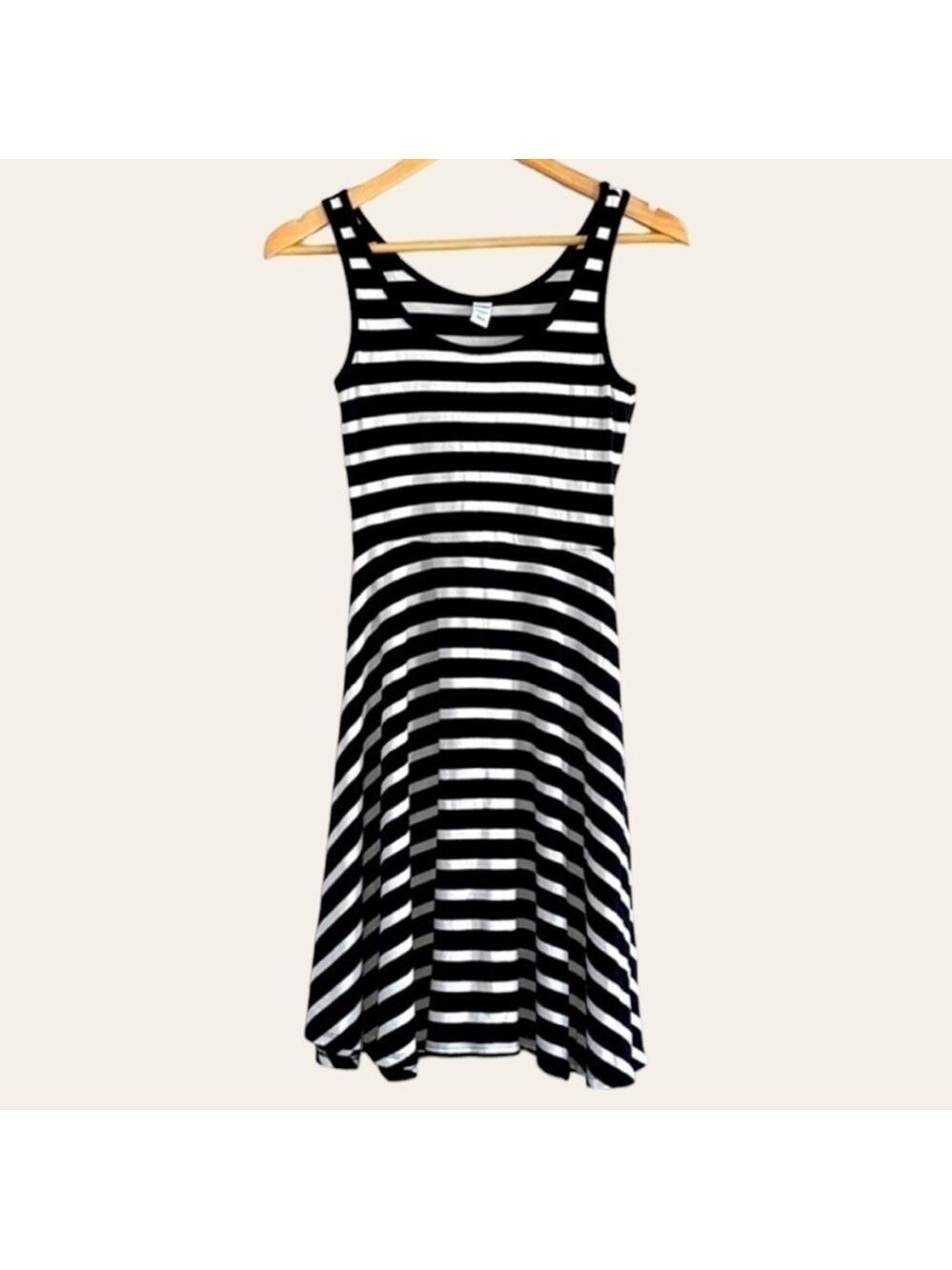 Old Navy Tank Dress Fit and Flare Striped Black and White